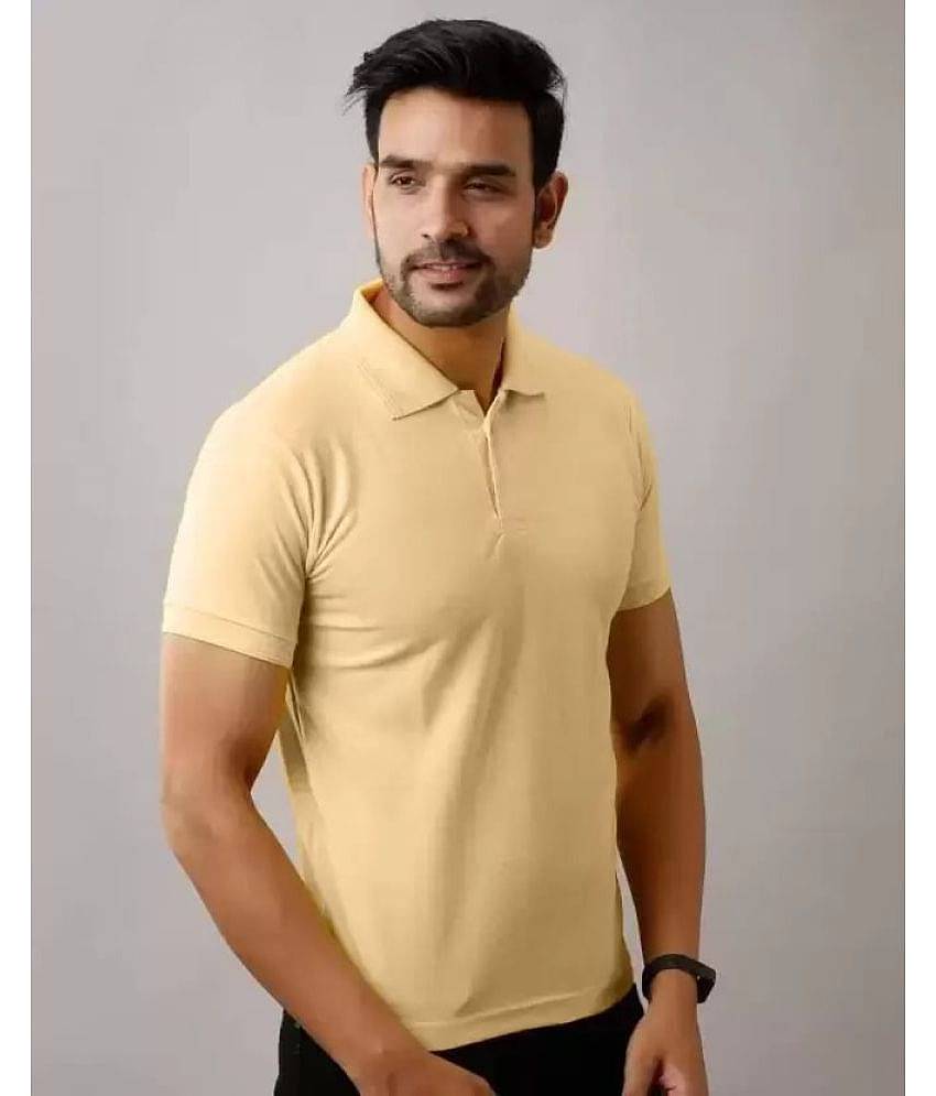 SKYRISE Pack of 1 Cotton Blend Slim Fit Solid Half Sleeves Men's Polo T Shirt ( Beige )