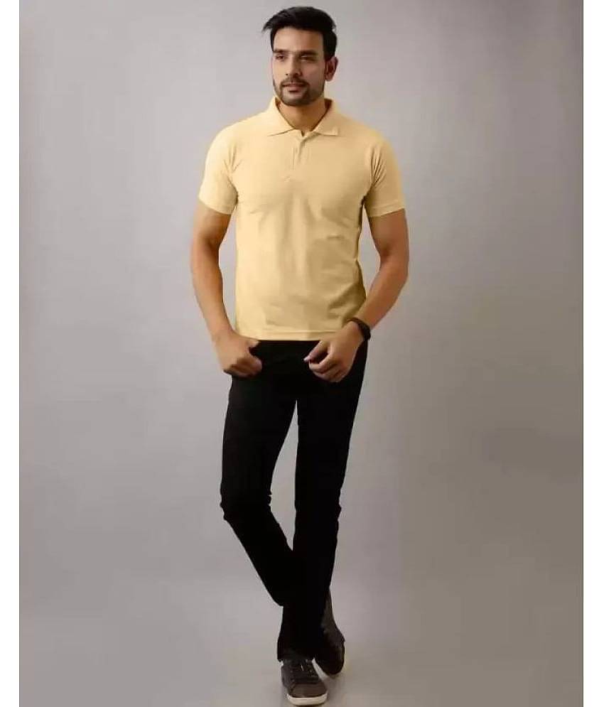 SKYRISE Pack of 1 Cotton Blend Slim Fit Solid Half Sleeves Men's Polo T Shirt ( Beige )