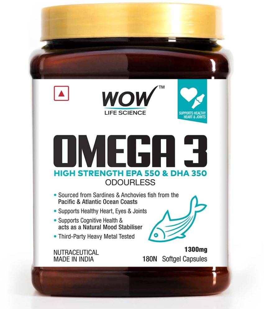 WOW Life Science Omega-3 Capsules With Fish Oil - Fatty Acid Enriched 180 Capsules WOW Life Science Omega-3 Capsules With Fish Oil - Fatty Acid Enriched 180 Capsules