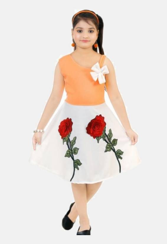 4 YOU Cotton Blend Frock For Girls ( Pack of 1 , Light Orange ) 4 YOU Cotton Blend Frock For Girls ( Pack of 1 , Light Orange )