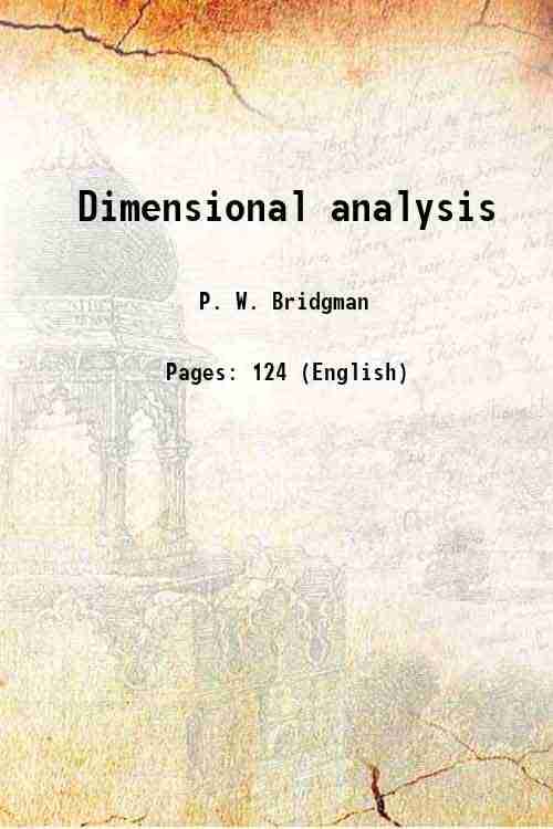     			Dimensional analysis 1922 [Hardcover]