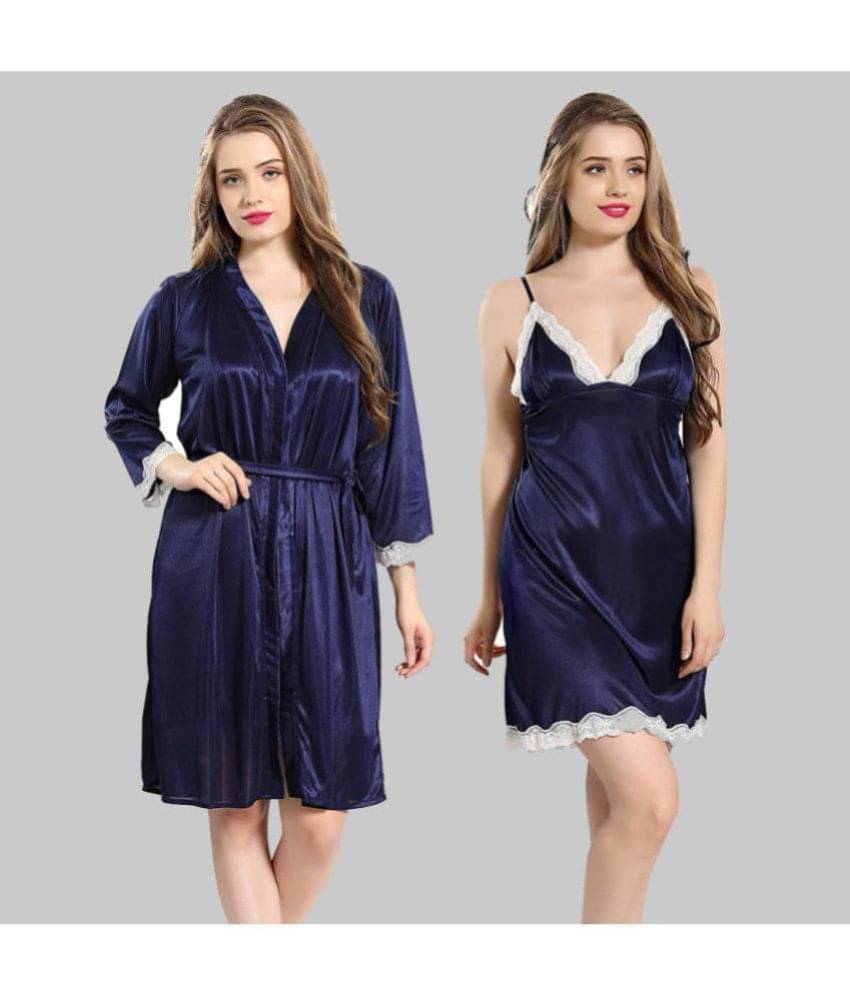 Gutthi - Blue Satin Women's Nightwear Robes ( Pack of 2 )     			Gutthi - Blue Satin Women's Nightwear Robes ( Pack of 2 )