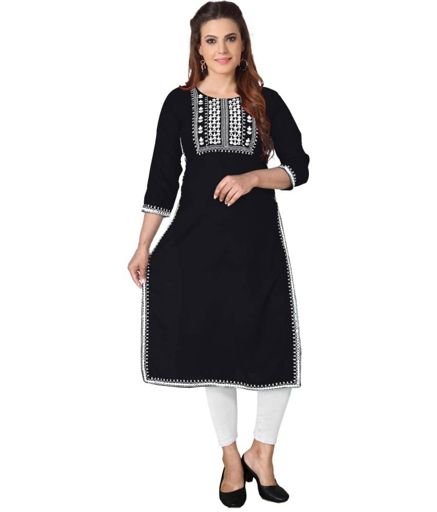    			Kapadia - Black Rayon Women's Straight Kurti ( Pack of 1 )