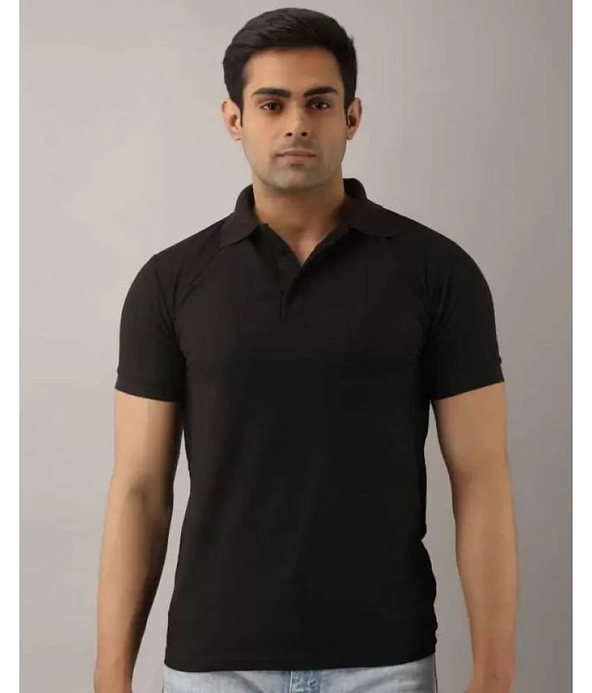 SKYRISE Pack of 1 Cotton Blend Slim Fit Solid Half Sleeves Men's Polo T Shirt ( Black )