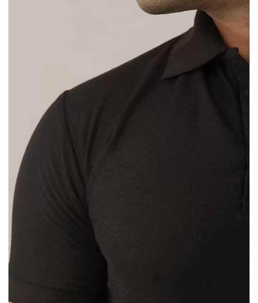SKYRISE Pack of 1 Cotton Blend Slim Fit Solid Half Sleeves Men's Polo T Shirt ( Black )