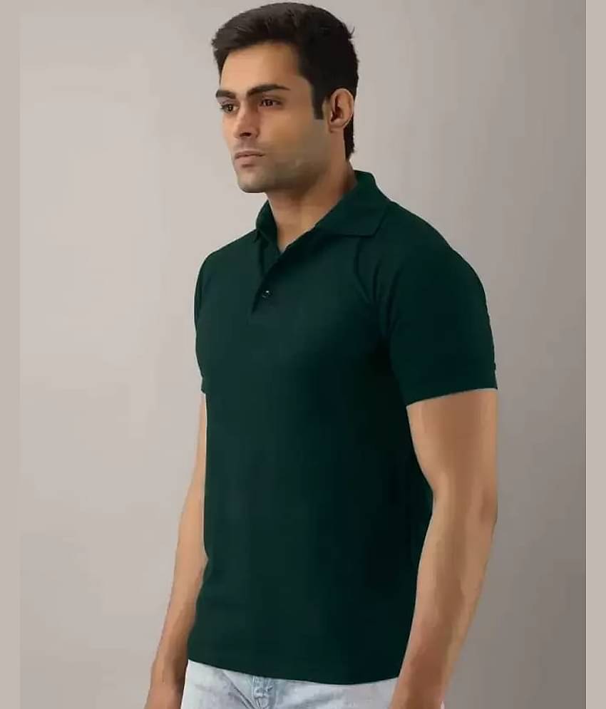 SKYRISE Pack of 1 Cotton Blend Slim Fit Solid Half Sleeves Men's Polo T Shirt ( Dark Green )