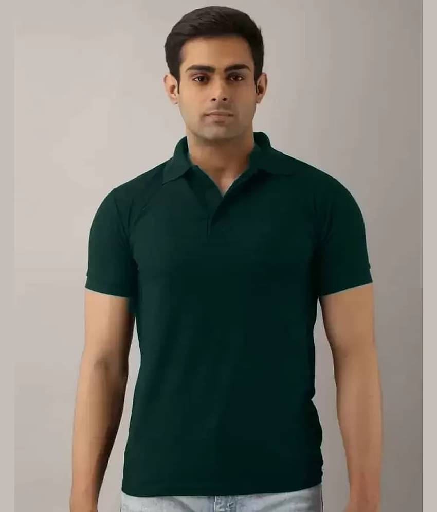 SKYRISE Pack of 1 Cotton Blend Slim Fit Solid Half Sleeves Men's Polo T Shirt ( Dark Green )