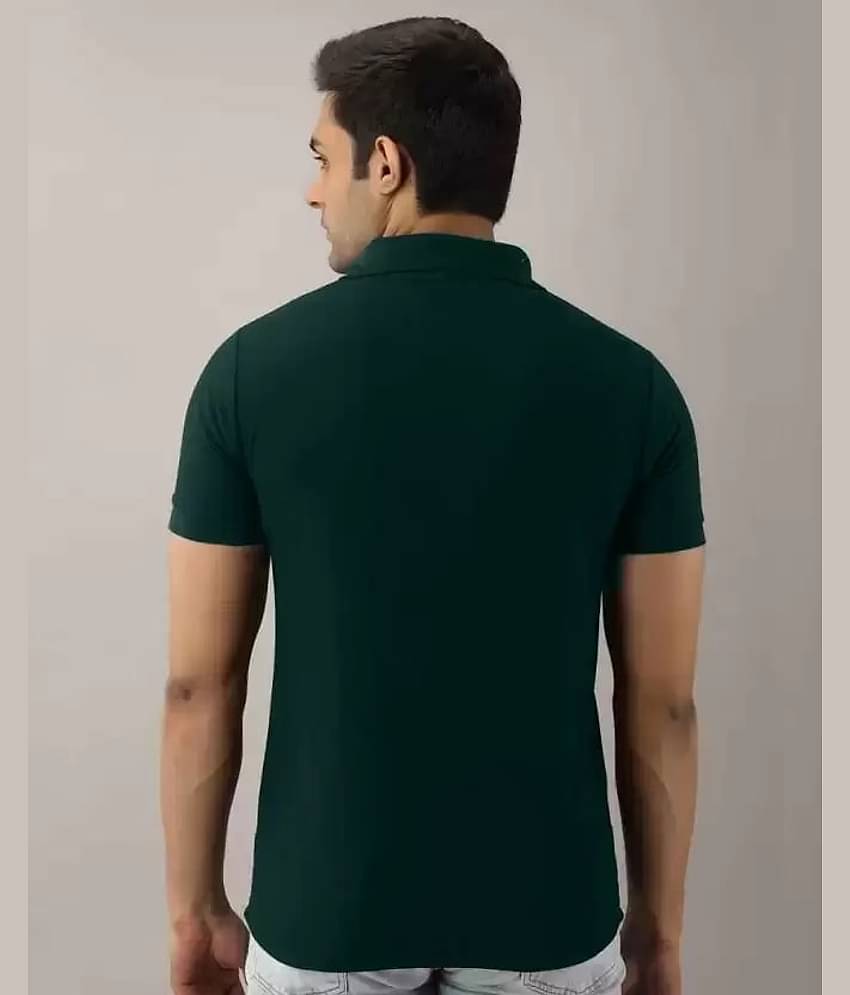 SKYRISE Pack of 1 Cotton Blend Slim Fit Solid Half Sleeves Men's Polo T Shirt ( Dark Green )
