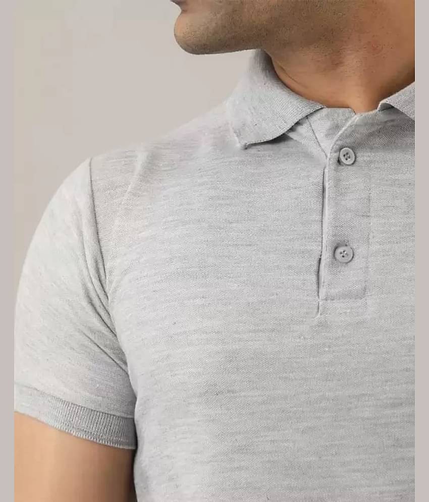 SKYRISE Pack of 1 Cotton Blend Slim Fit Self Design Half Sleeves Men's Polo T Shirt ( Grey )