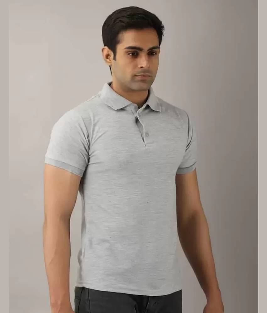 SKYRISE Pack of 1 Cotton Blend Slim Fit Self Design Half Sleeves Men's Polo T Shirt ( Grey )