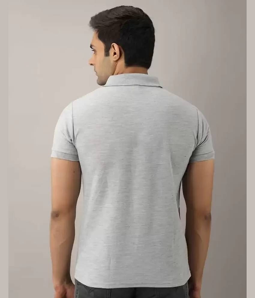 SKYRISE Pack of 1 Cotton Blend Slim Fit Self Design Half Sleeves Men's Polo T Shirt ( Grey )