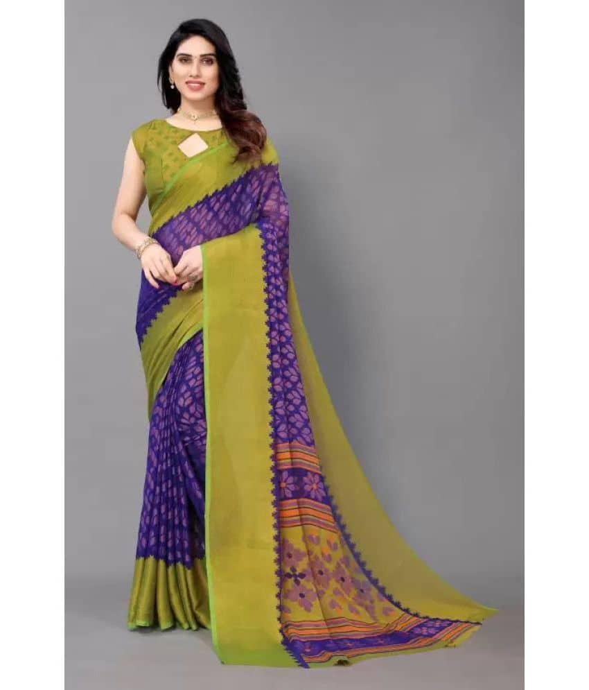 Sanjana Silks Brasso Printed Saree With Unstitched Blouse Piece ( Blue )