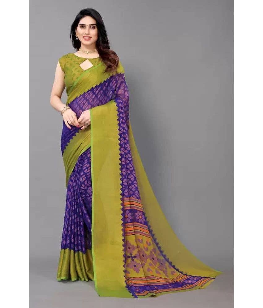 Sanjana Silks Brasso Printed Saree With Unstitched Blouse Piece ( Blue )