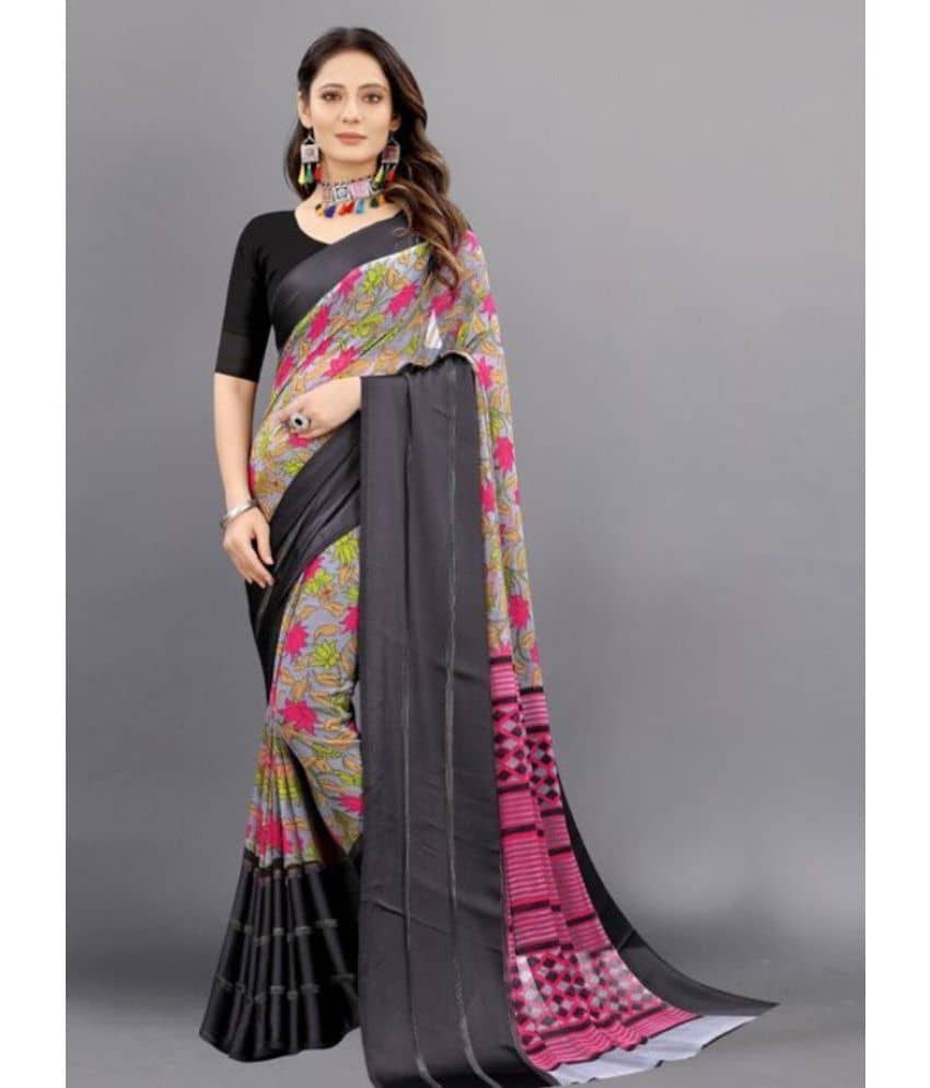 Sanjana Silks Georgette Printed Saree With Unstitched Blouse Piece ( Green )