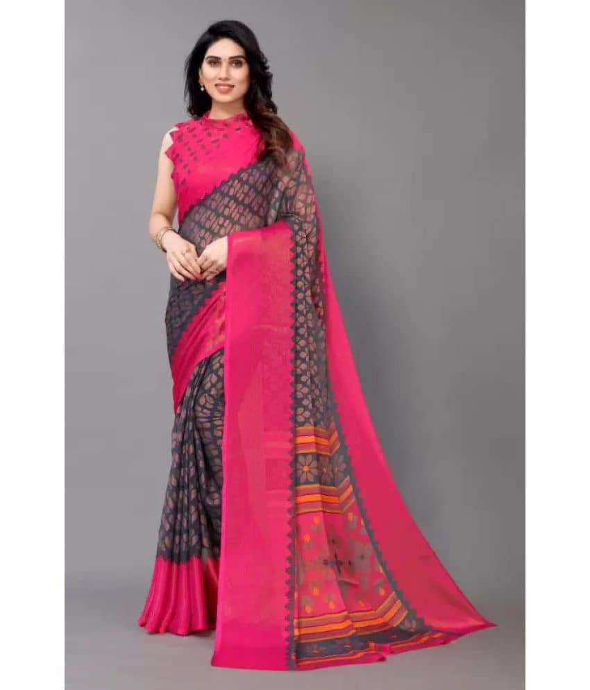 Sanjana Silks Brasso Printed Saree With Unstitched Blouse Piece ( Grey )