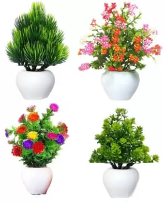     			Multicolor Daisy Artificial Flower With Pot (Pack of 4)