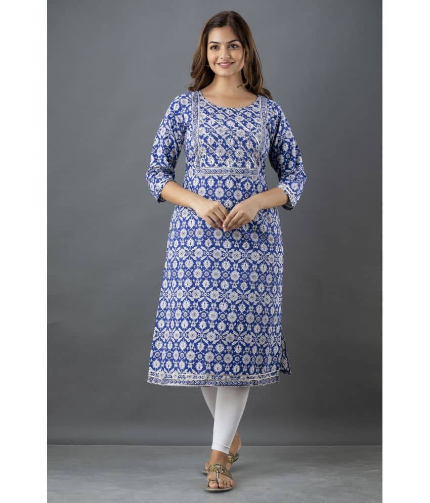 Lee Moda - Blue Cotton Women's Straight Kurti ( Pack of 1 ) - Kurtis, Tunics | Buy online on ZillyBuy