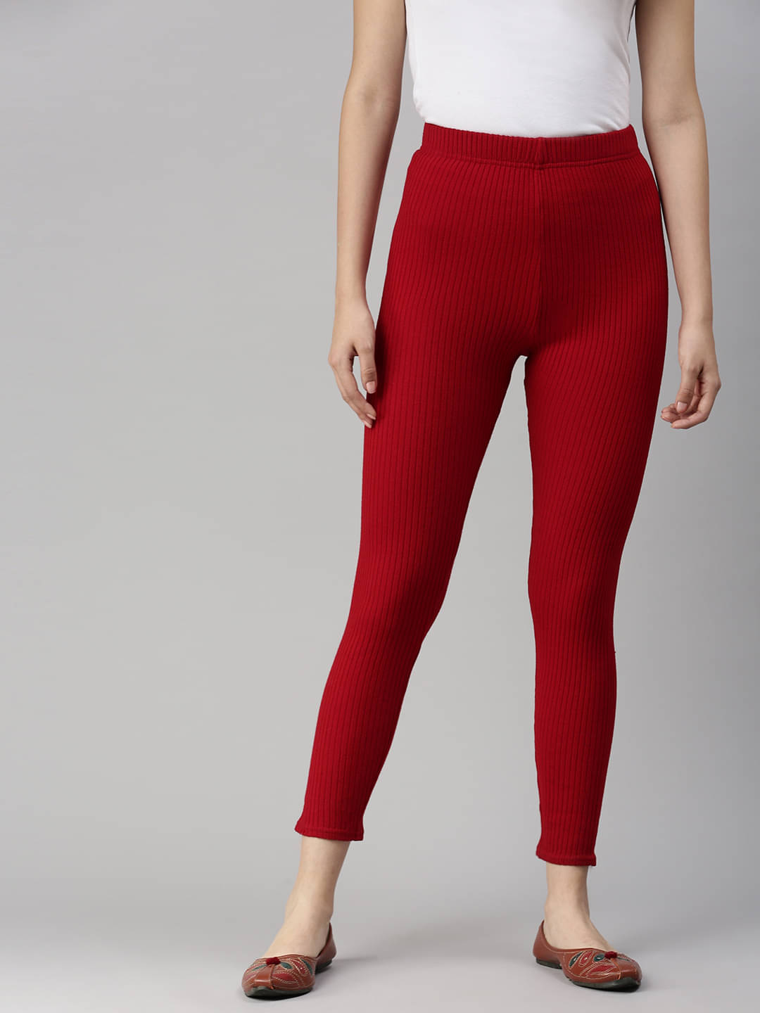     			De Moza - Red Acrylic Women's Leggings ( Pack of 1 )