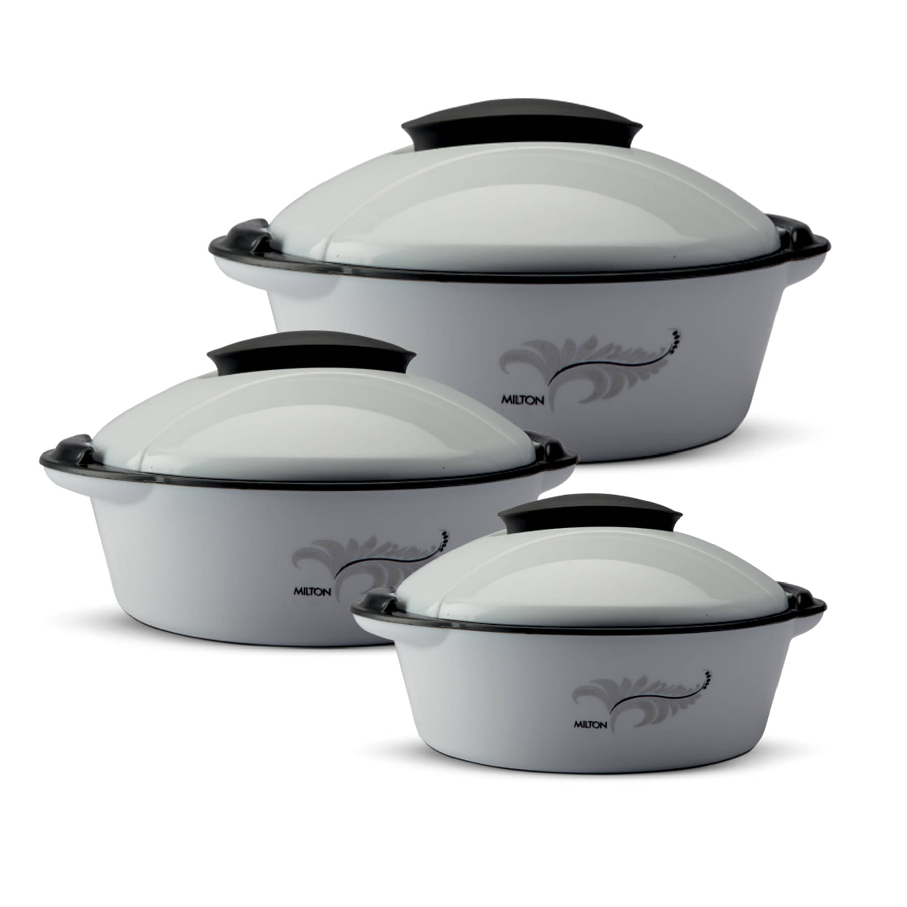 Milton Crisp Dlx Insulated Inner Steel Casserole, Set of 3, (430 ml, 1.05 Litres, 1.70 Litres) Grey Milton Crisp Dlx Insulated Inner Steel Casserole, Set of 3, (430 ml, 1.05 Litres, 1.70 Litres) Grey