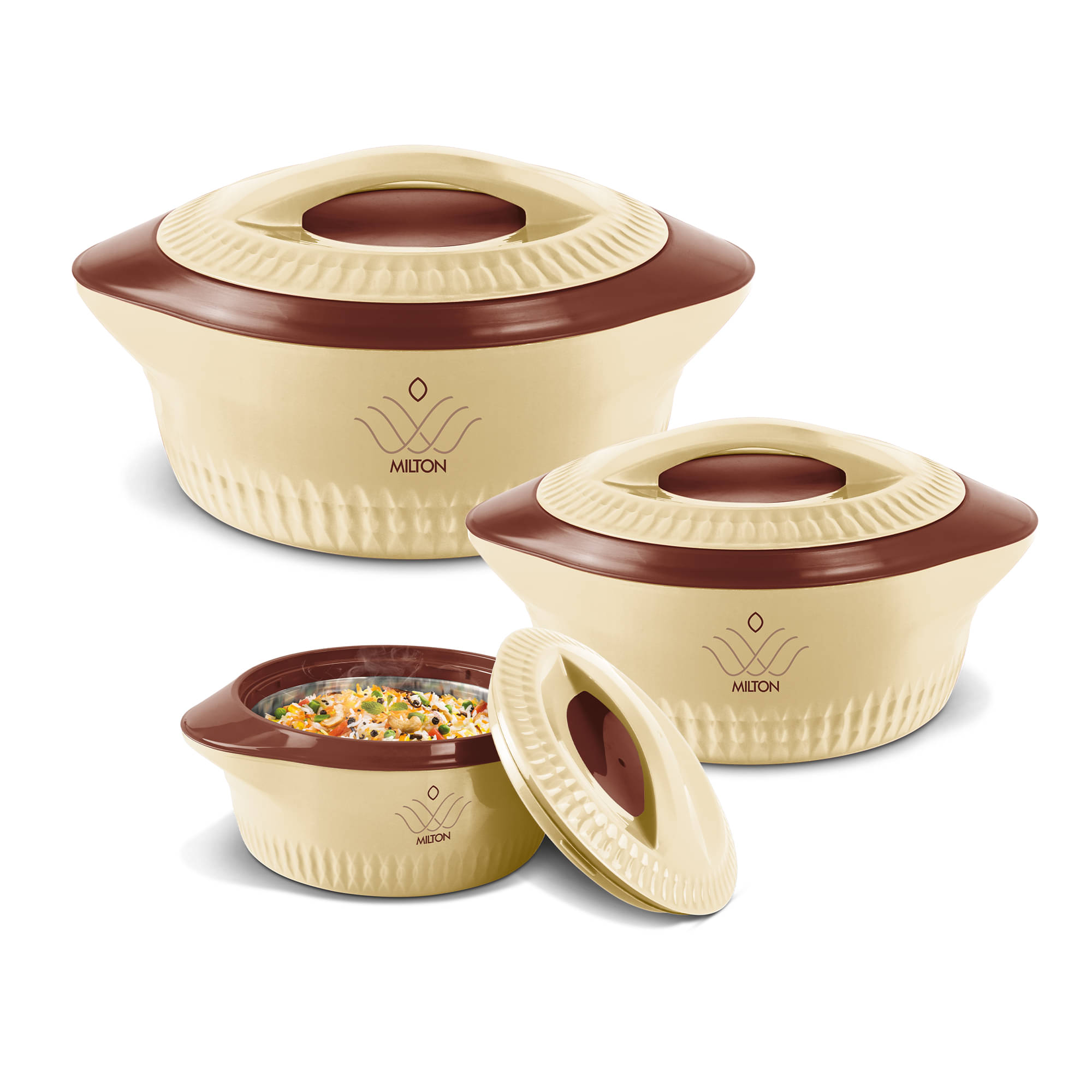 Milton Royal Jr. Insulated Inner Stainless Steel Casserole,Set of 3, (410 ml, 830 ml, 1.27 Litres),Brown | BPA Free |Food Grade | Easy to Carry | Easy to Store | Ideal For Chapatti | Roti | Curd Maker Milton Royal Jr. Insulated Inner Stainless Steel Casserole,Set of 3, (410 ml, 830 ml, 1.27 Litres),Brown | BPA Free |Food Grade | Easy to Carry | Easy to Store | Ideal For Chapatti | Roti | Curd Maker