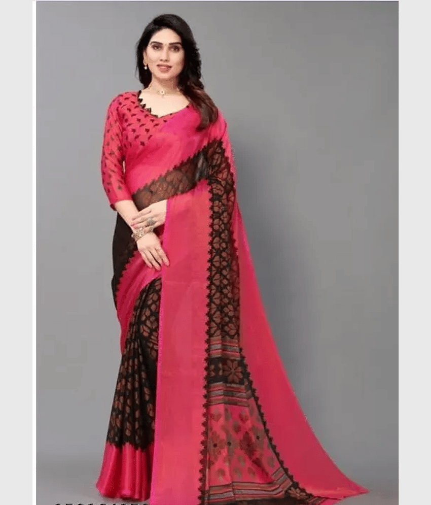Sanjana Silks Brasso Printed Saree With Unstitched Blouse Piece ( Black )