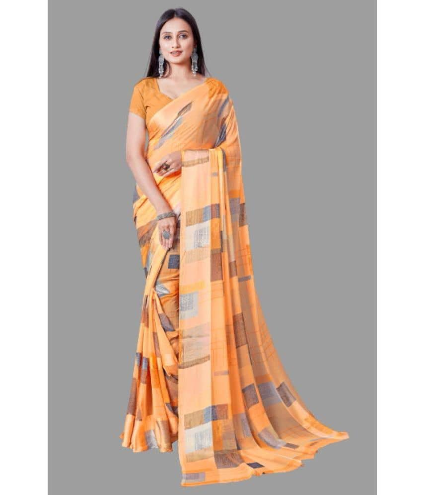 Sanjana Silks Georgette Checks Saree With Unstitched Blouse Piece ( Orange )