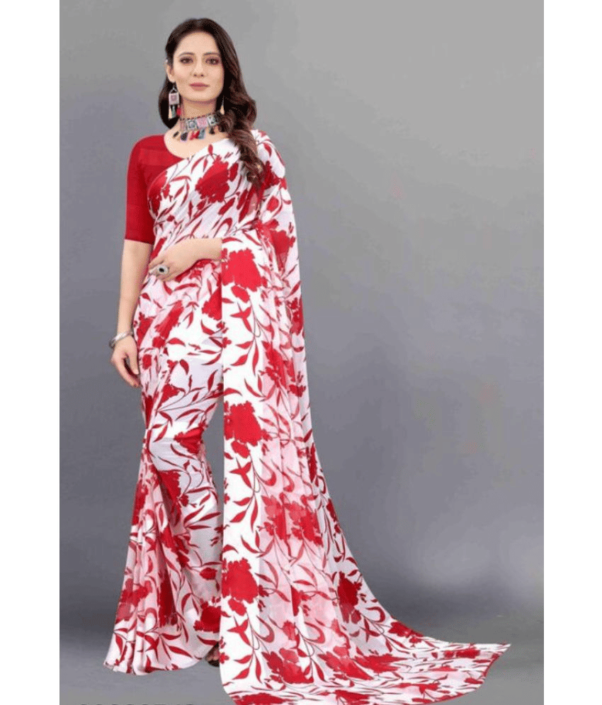 Sanjana Silks Georgette Printed Saree With Unstitched Blouse Piece ( Red )     			Sanjana Silks Georgette Printed Saree With Unstitched Blouse Piece ( Red )