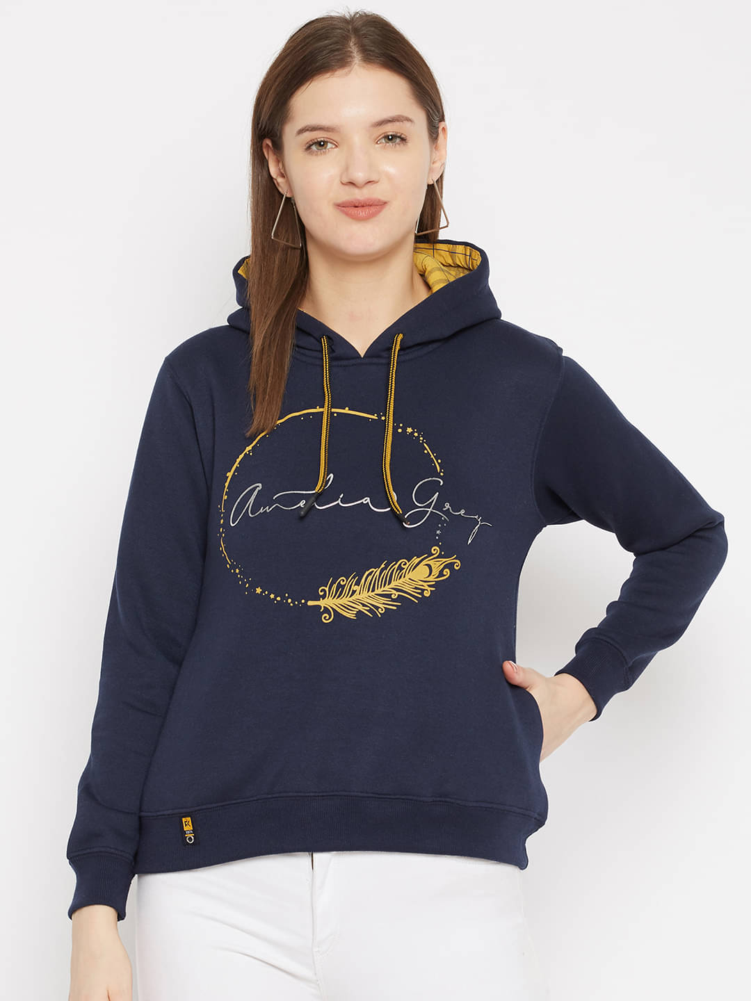 First Krush Women Fleece Hooded Sweatshirt For ( Navy Blue ) First Krush Women Fleece Hooded Sweatshirt For ( Navy Blue )