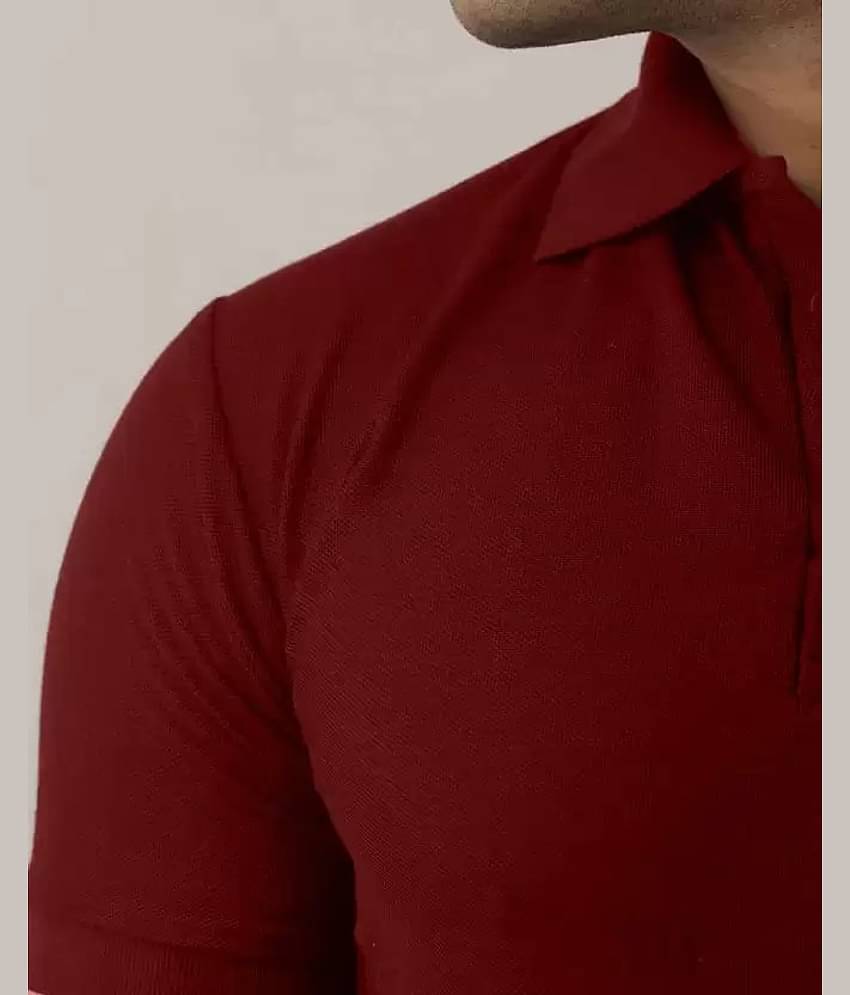 SKYRISE Pack of 1 Cotton Blend Slim Fit Solid Half Sleeves Men's Polo T Shirt ( Maroon )