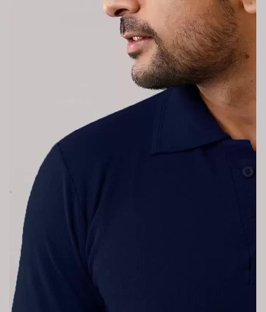 SKYRISE Pack of 1 Cotton Blend Slim Fit Solid Half Sleeves Men's Polo T Shirt ( Navy )