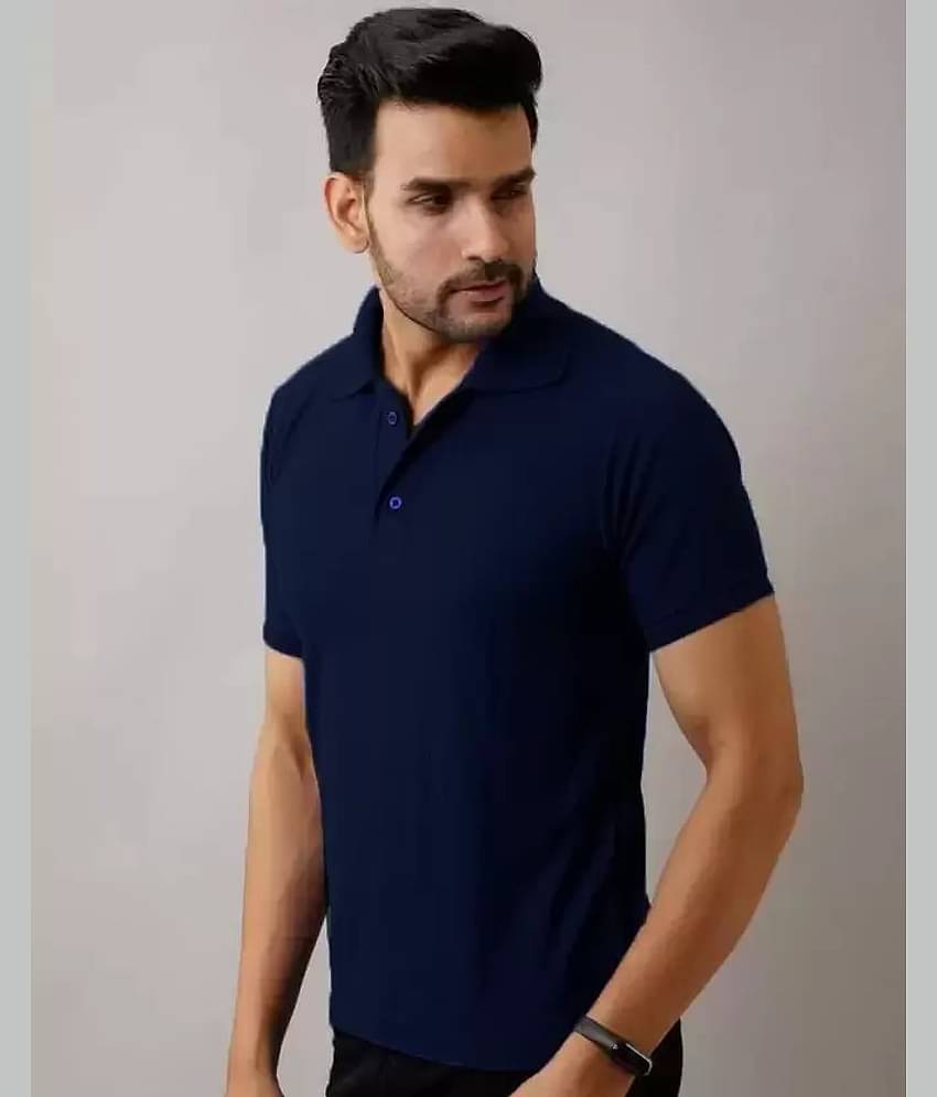 SKYRISE Pack of 1 Cotton Blend Slim Fit Solid Half Sleeves Men's Polo T Shirt ( Navy )