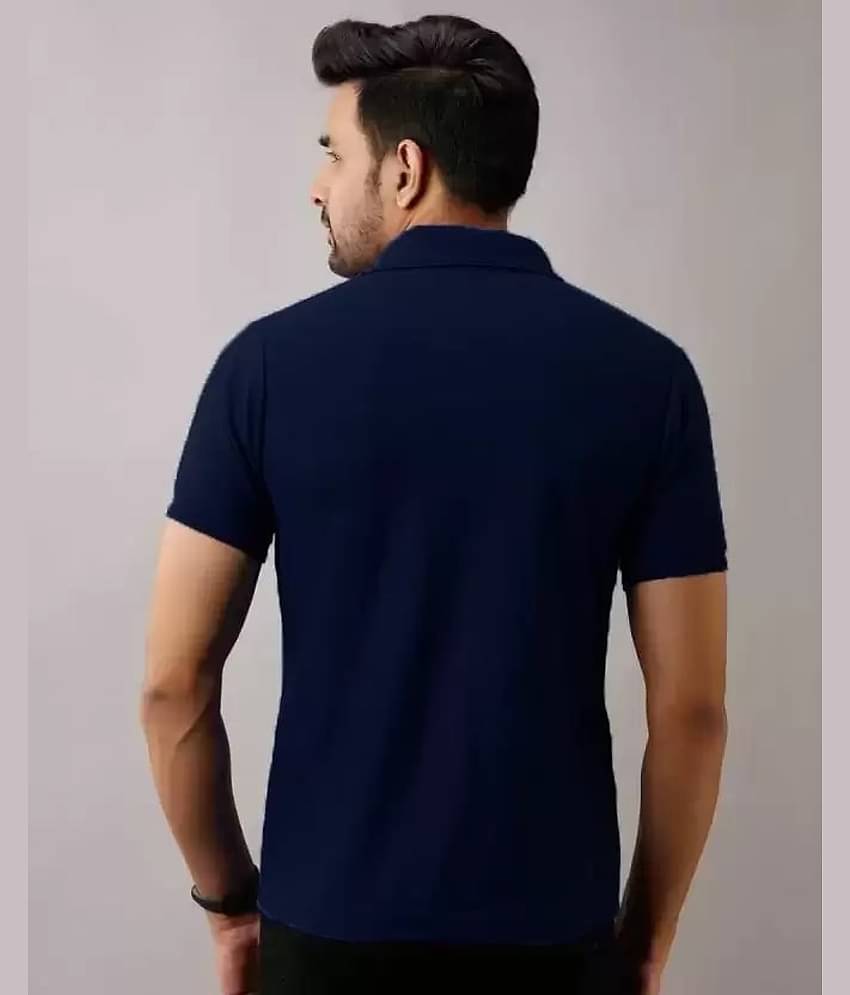 SKYRISE Pack of 1 Cotton Blend Slim Fit Solid Half Sleeves Men's Polo T Shirt ( Navy )