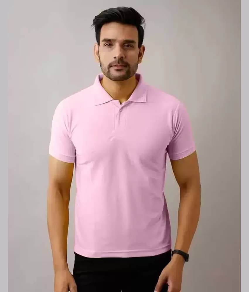 SKYRISE Pack of 1 Cotton Blend Slim Fit Solid Half Sleeves Men's Polo T Shirt ( Pink )