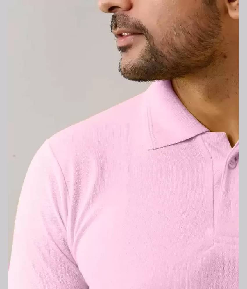 SKYRISE Pack of 1 Cotton Blend Slim Fit Solid Half Sleeves Men's Polo T Shirt ( Pink )