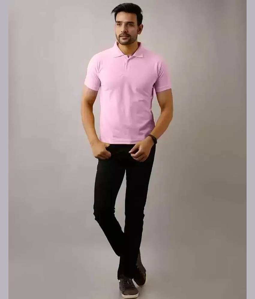 SKYRISE Pack of 1 Cotton Blend Slim Fit Solid Half Sleeves Men's Polo T Shirt ( Pink )