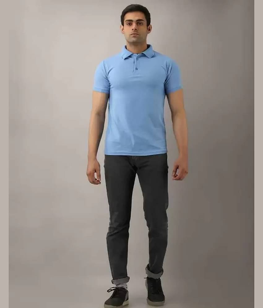 SKYRISE Pack of 1 Cotton Blend Slim Fit Solid Half Sleeves Men's Polo T Shirt ( Turquoise )