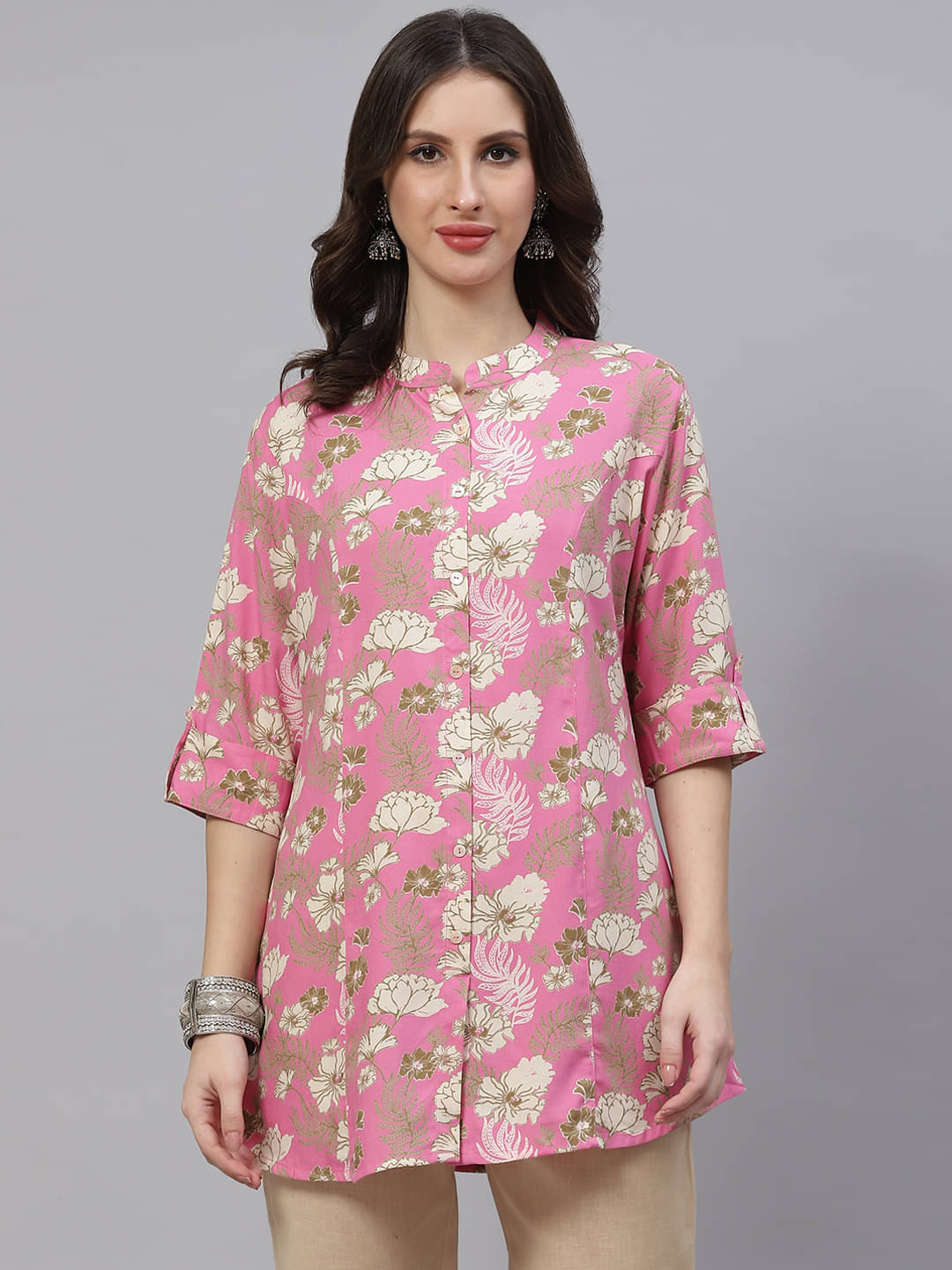 Divena - Pink Rayon Women's Ethnic A-Line Top ( Pack of 1 ) Divena - Pink Rayon Women's Ethnic A-Line Top ( Pack of 1 )
