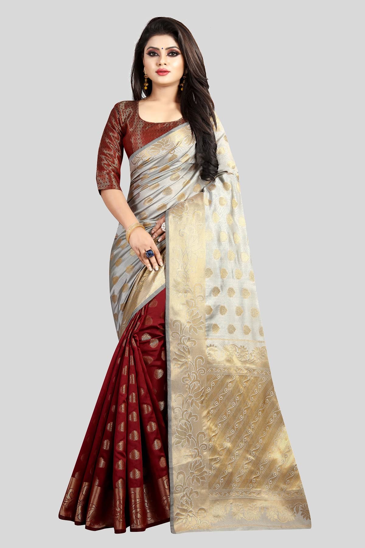Gazal Fashions Banarasi Silk Printed Saree With Unstitched Blouse Piece ( Multicolor ) - Sarees | Buy online on ZillyBuy