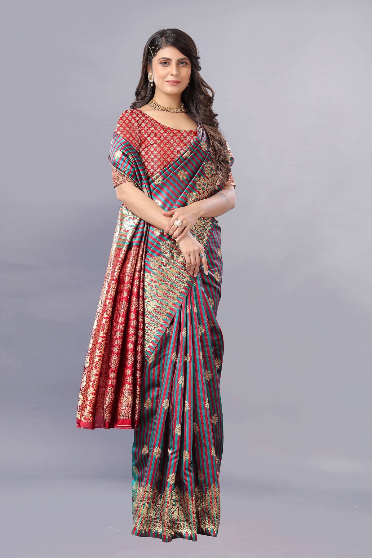 Gazal Fashions Banarasi Silk Embellished Saree With Unstitched Blouse Piece ( Multicolour ) - Sarees | Buy online on ZillyBuy