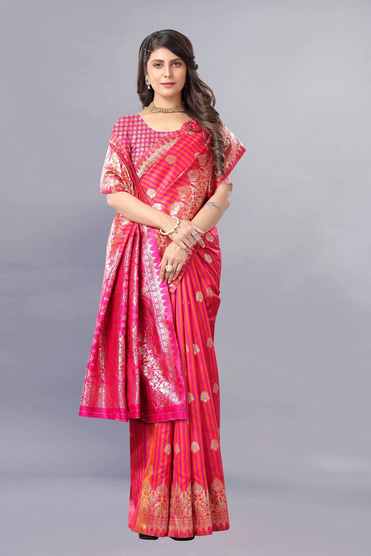 Gazal Fashions Banarasi Silk Embellished Saree With Unstitched Blouse Piece ( Multicolour ) - Sarees | Buy online on ZillyBuy