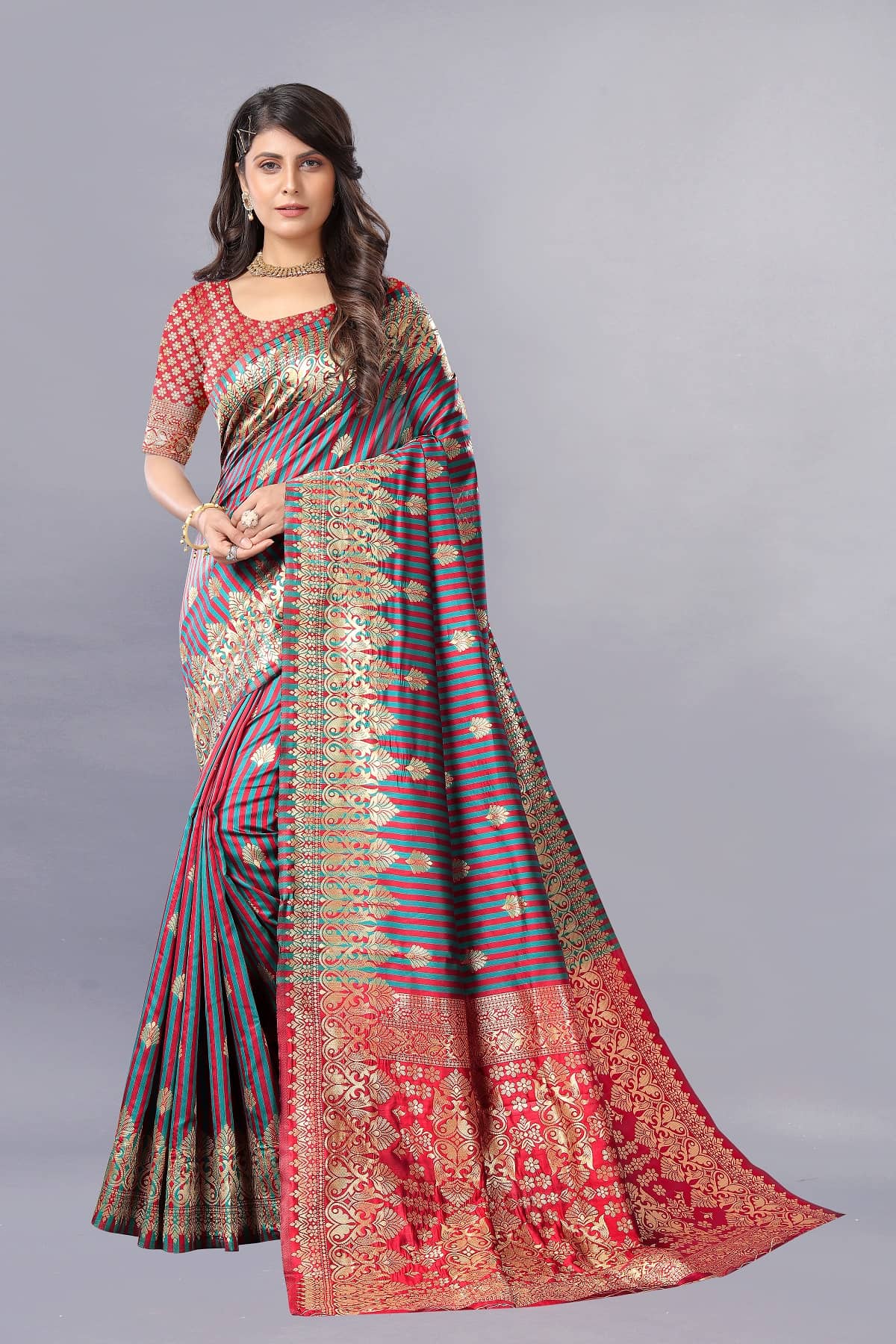 Gazal Fashions Banarasi Silk Embellished Saree With Unstitched Blouse Piece ( Multicolour ) - Sarees | Buy online on ZillyBuy