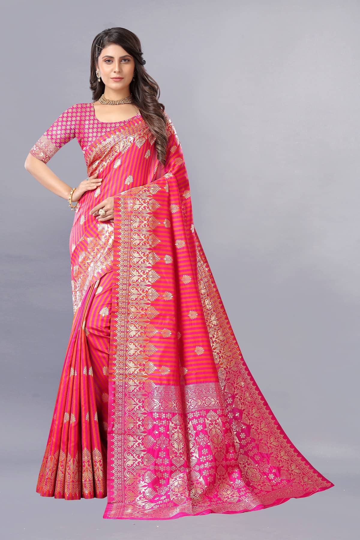 Gazal Fashions Banarasi Silk Embellished Saree With Unstitched Blouse Piece ( Multicolour ) - Sarees | Buy online on ZillyBuy