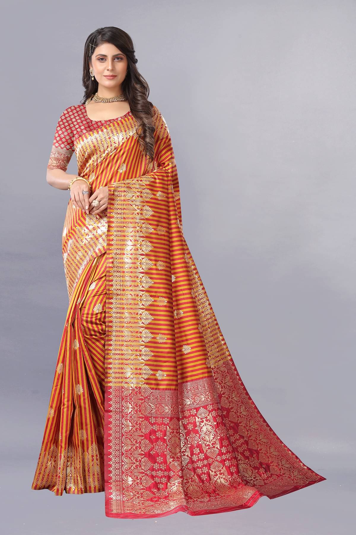     			Gazal Fashions Banarasi Silk Embellished Saree With Unstitched Blouse Piece ( Multicolour )