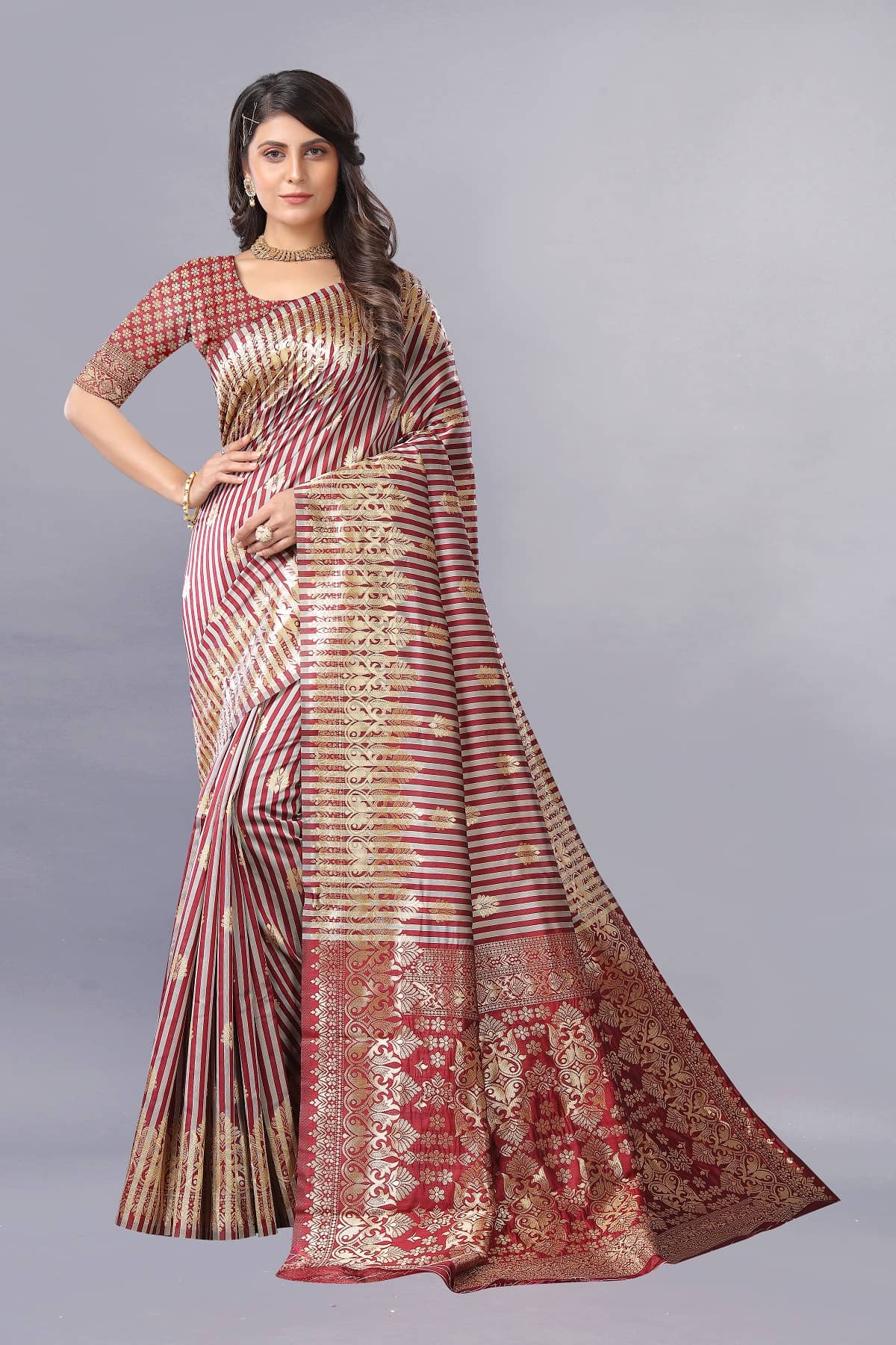 Gazal Fashions Banarasi Silk Embellished Saree With Unstitched Blouse Piece ( Multicolour ) - Sarees | Buy online on ZillyBuy