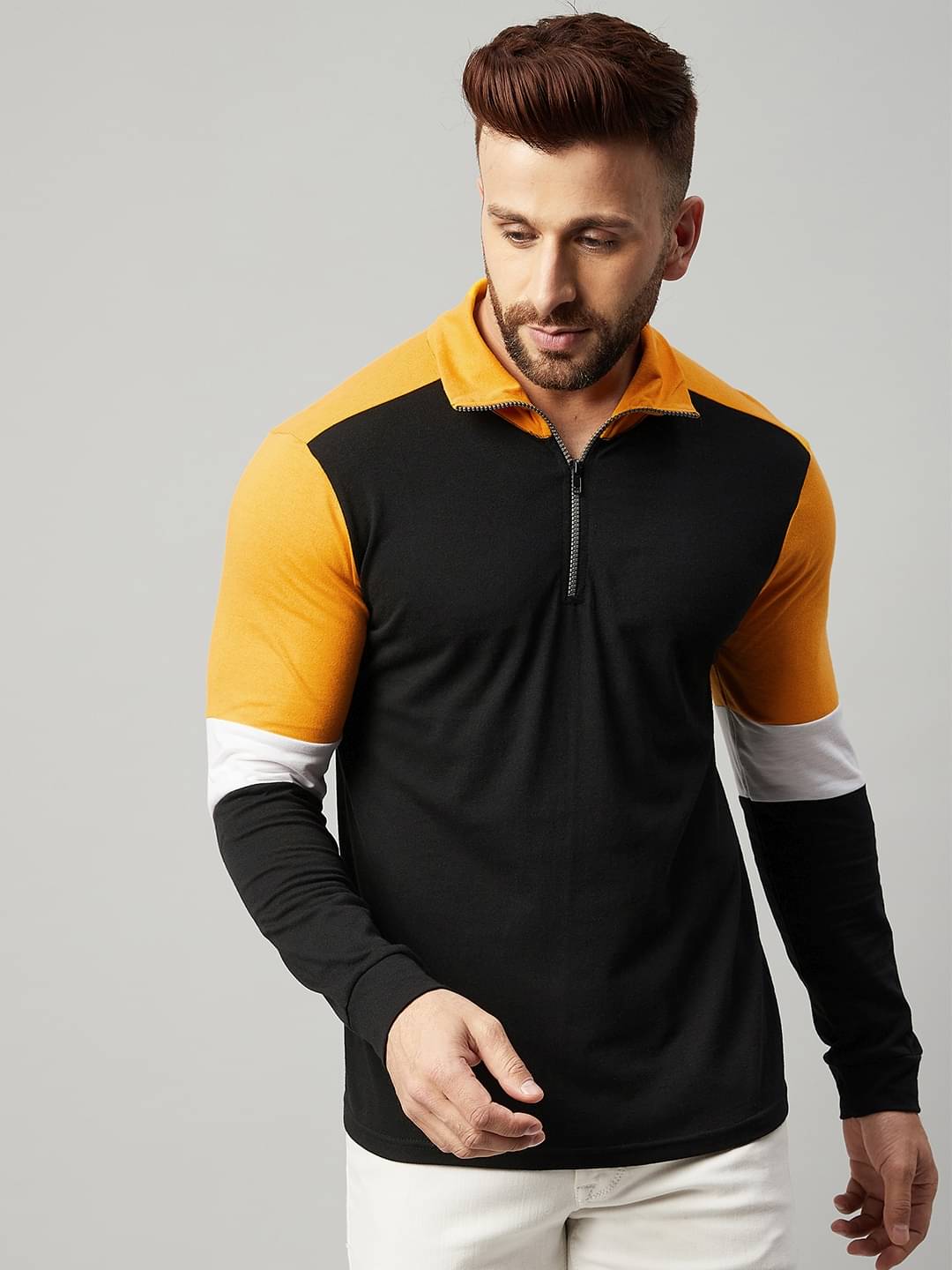     			Gritstones Pack of 1 Cotton Blend Regular Fit Colorblock Full Sleeves Men's Polo T Shirt ( Black )