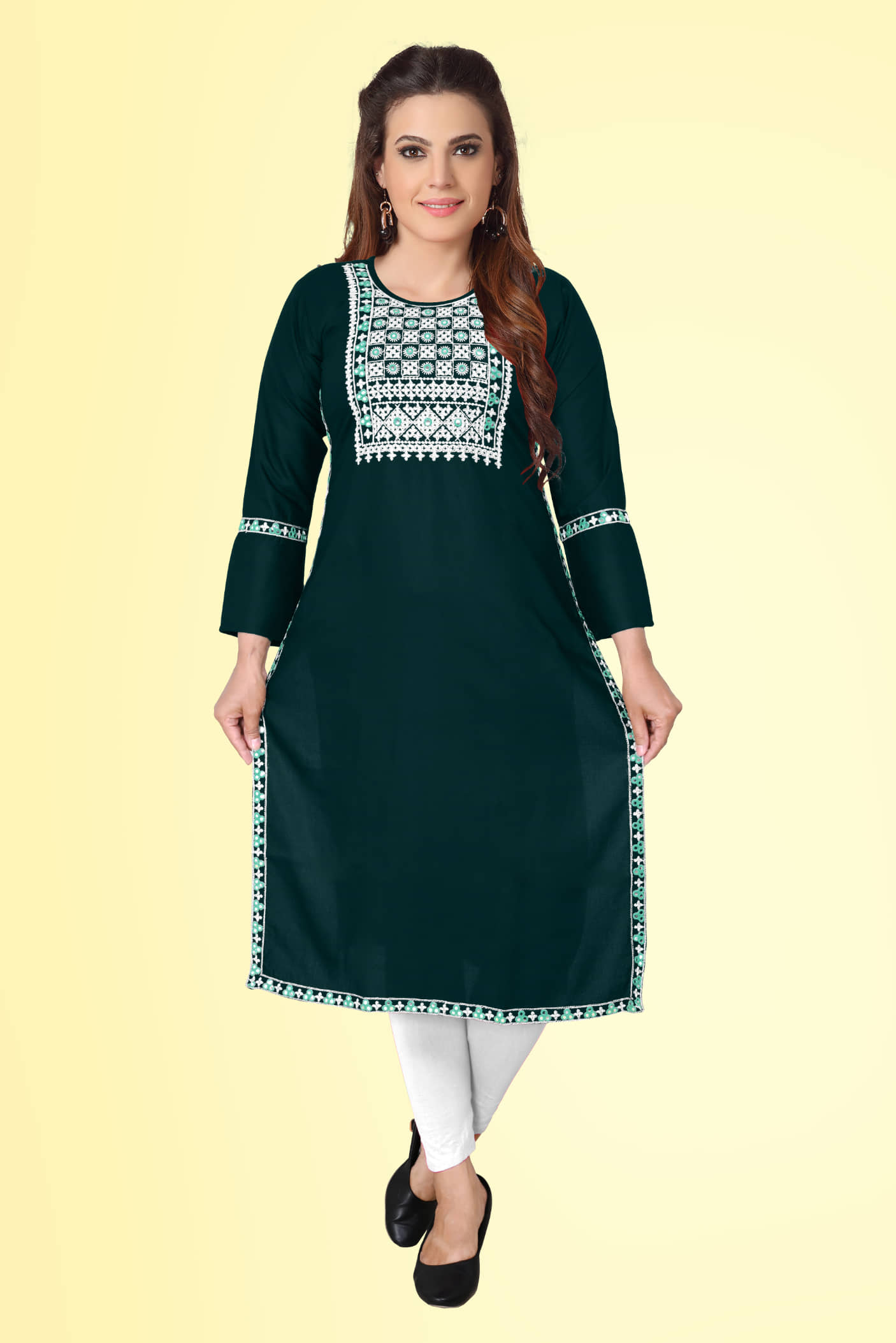 Kapadia - Green Rayon Women's Straight Kurti ( Pack of 1 ) - Kurtis, Tunics | Buy online on ZillyBuy