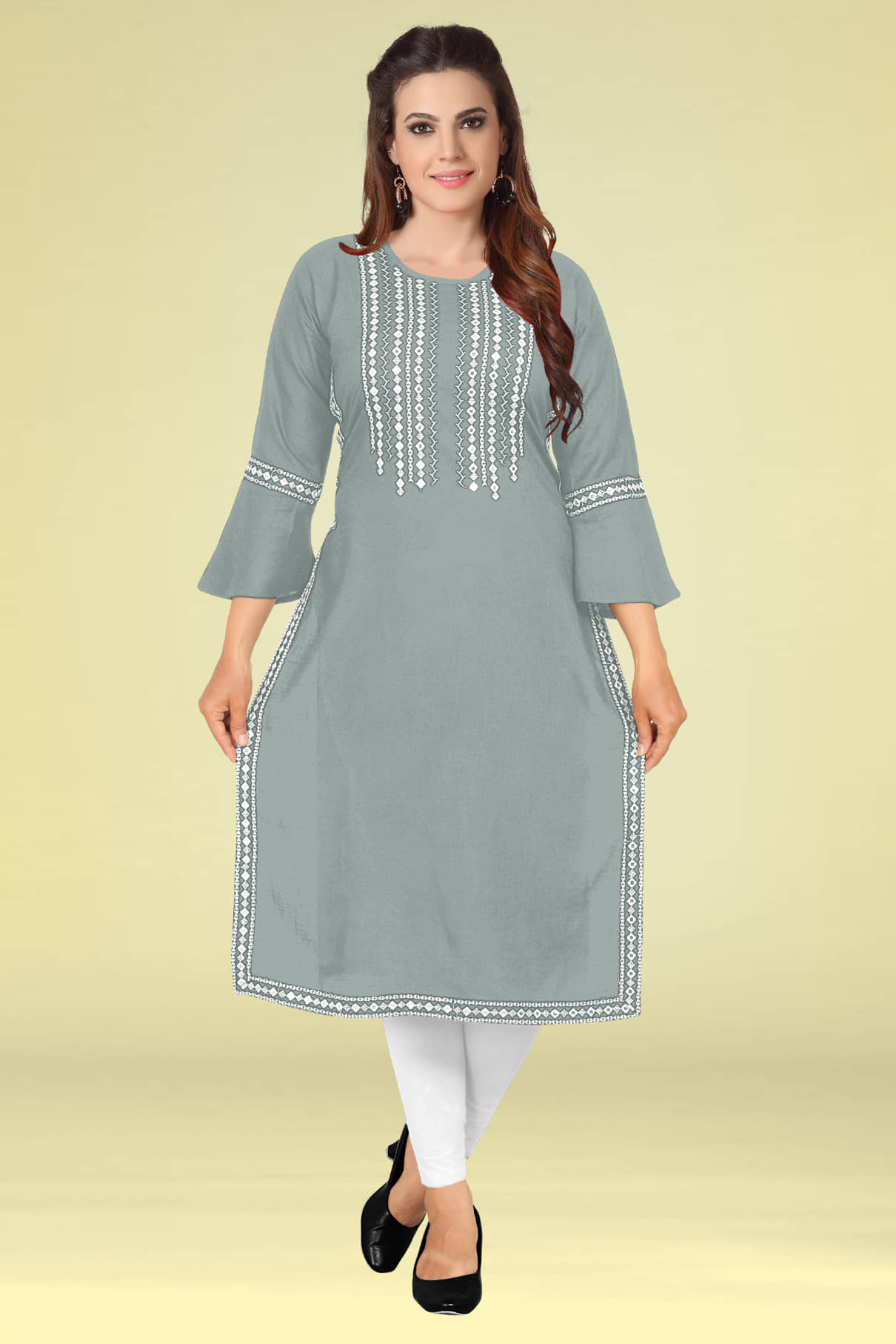Kapadia - Grey Rayon Women's Straight Kurti ( Pack of 1 ) - Kurtis, Tunics | Buy online on ZillyBuy