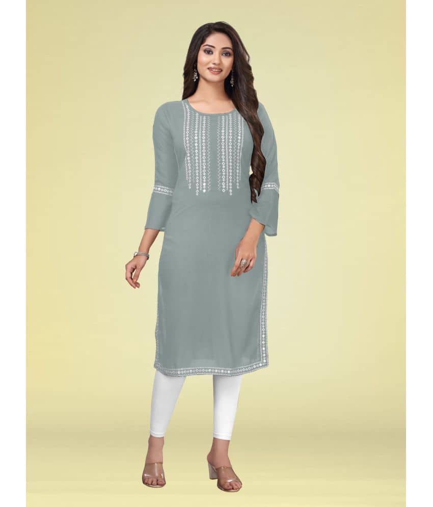 Kapadia - Grey Rayon Women's Straight Kurti ( Pack of 1 ) - Kurtis, Tunics | Buy online on ZillyBuy