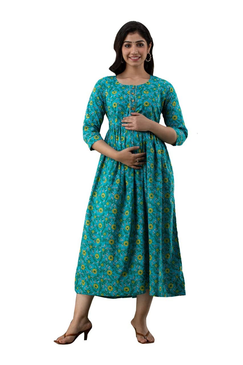 Nevisha Style Green Cotton Maternity Kurta