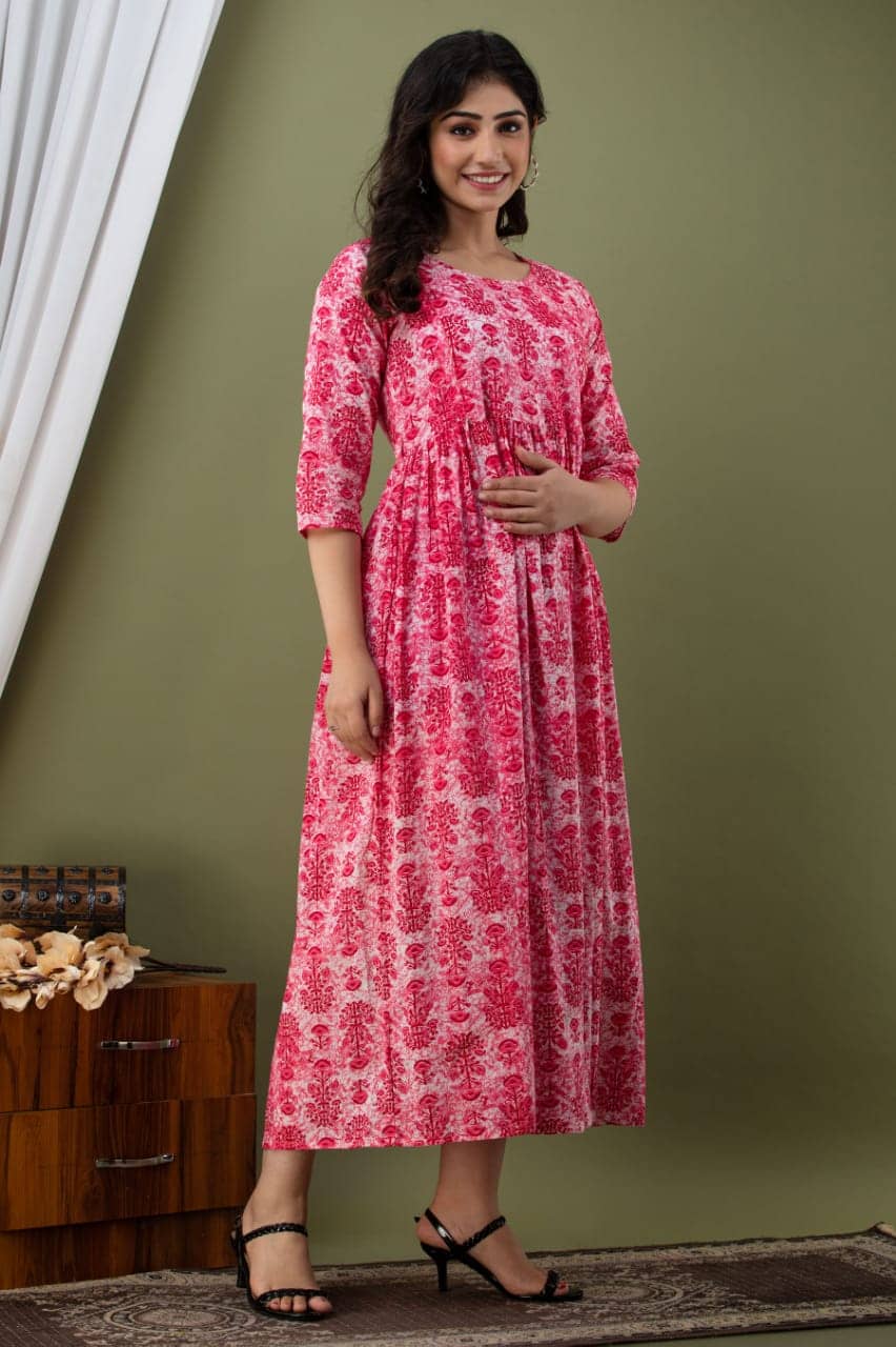 Nevisha Style Pink Cotton Maternity Kurta